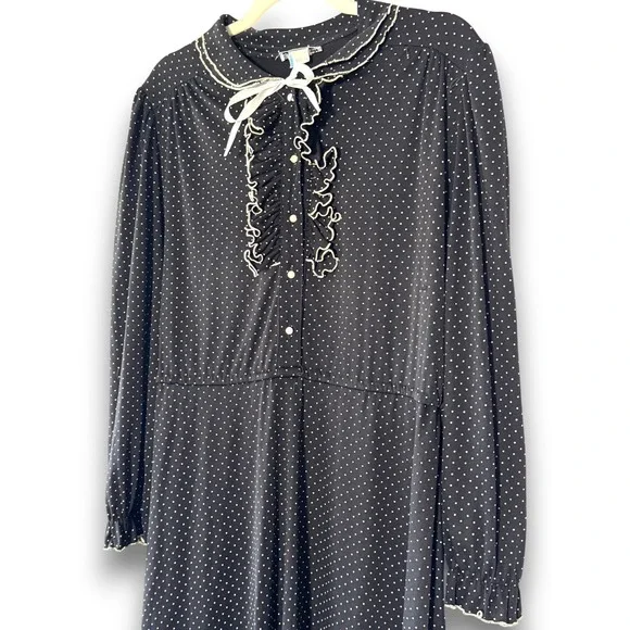 Vintage Jane Barr New York Polka Dot Ruffle Dress Size 16 Mid Century Style - Picture 4 of 7
